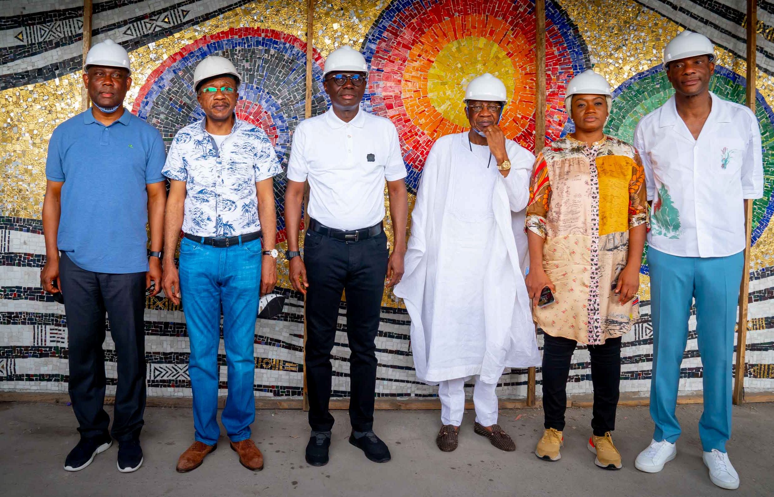 GOV. SANWO-OLU, ALHAJI LAI MOHAMMED, EMEFIELE AT THE INSPECTION TOUR OF THE NATIONAL ARTS THEATRE PROJECT SITE